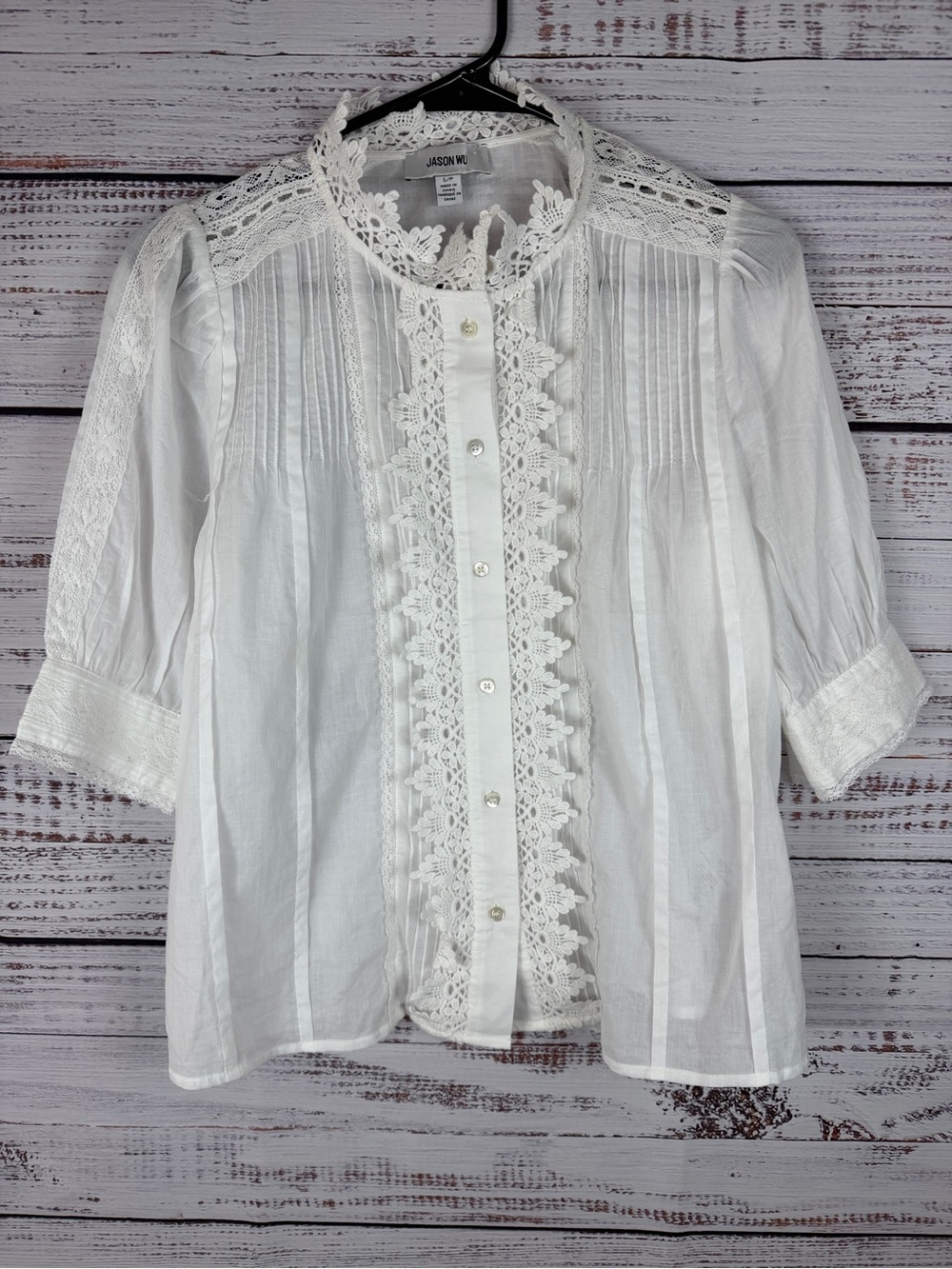 Jason Wu White Lace Pintuck Button Front Blouse S/P